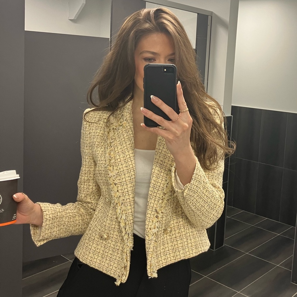 Women's Cropped yellow Tweed Jacket